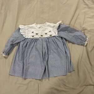 Vintage Infant Baby Dress Size 18 months Nannette Back Button Blue White Stripe